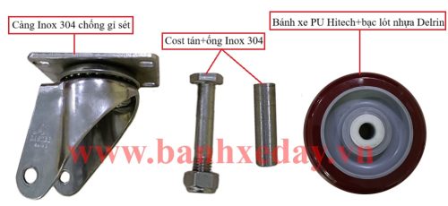 phụ kiện bánh xe PU inox xoay