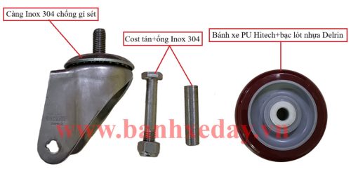 phụ kiện bánh xe PU inox xoay tyren