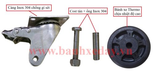 cấu tạo bánh xe Inox xoay khóa chịu nhiệt